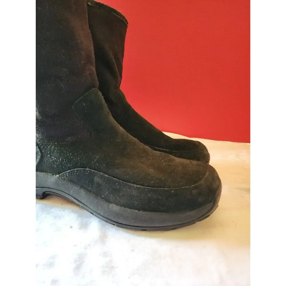Ll Bean Black Ankle Boots Side Zipper Men's Size 10 M suede and fleece